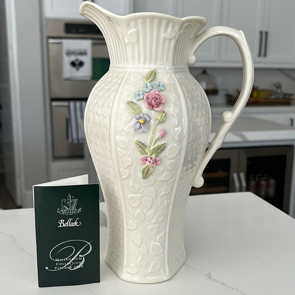 BELLEEK FINE PARIAN CHINA.  10.5" PITCHER FROM THE MILLENNIUM COLLECTION. - Picture 1 of 6